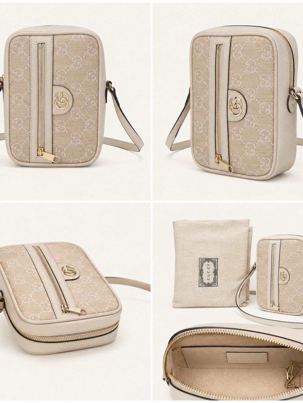 Gucci Beige GG Canvas Crossbody with Cream Leather Trim
